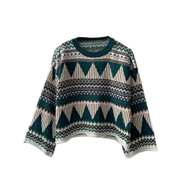 #ژاکت_بافتنی #پلیور_زنانه #JacquardKnit #طرح_اسکاندیناوی #ژاکت_اورسایز #استایل_زمستانی #بافت_سبز #مد_پاییزی #CroppedSwea